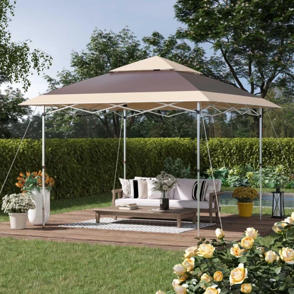  Canopy Gazebo Pop-up Tent Gazebo Tas Op Wielen Oxford Stof 12x12 Ft Donkerbruin + Kaki 10