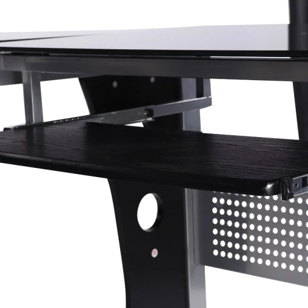  Computerbureau Hoekbureau Bureau Kantoortafel PC-tafel Met Zwart Veiligheidsglas L-vormig 164x139x75 Cm 9
