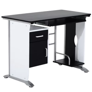  Computerbureau Hoekbureau Met Lades Bureau Kantoortafel Antislip Metaal MDF Wit + Zwart + Zilver 100 X 52 X 75 Cm 1