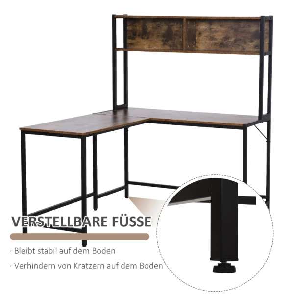  Computerbureau L-vormig Hoekbureau Bureau Kantoortafel Gamingtafel PC-tafel Spaanplaat + Metaal Naturel + Zwart 140x125x149cm 6