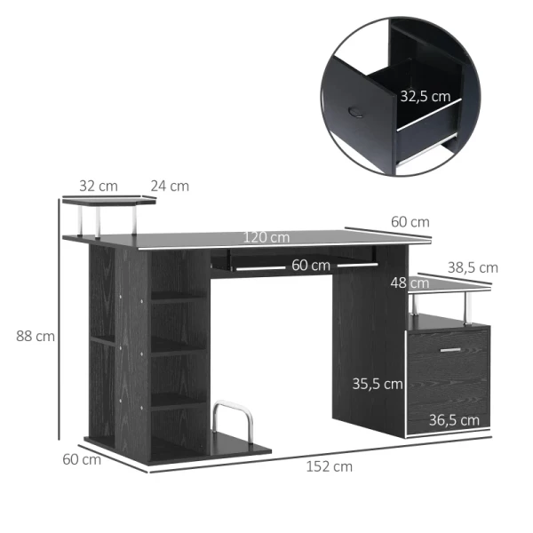  Computertafel, Bureau, Bureautafel, Pc-tafel, Werktafel, Combinatietafel, Zwart 3