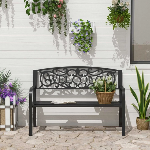  Decoratieve Tuinbank Voor 2 Personen, Ijzer, Zwart, 127 X 60 X 87 Cm 2