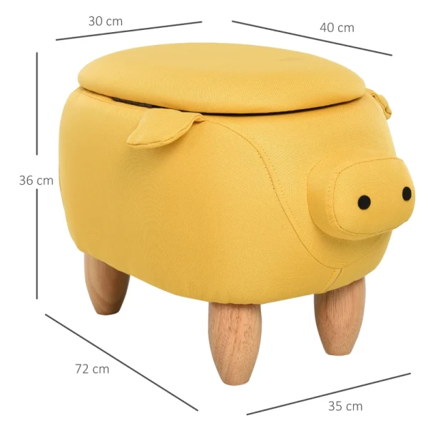  Dierenkruk, Decoratieve Kruk Met Opbergruimte, Gestoffeerde Kruk, Kruk, Borstbank, Voetenbank, Voetenbank, Bank Met Dierenmotief, Voor Woonkamer, Piggy Voetenbank, Geel, 62 X 35 X 36 Cm 3