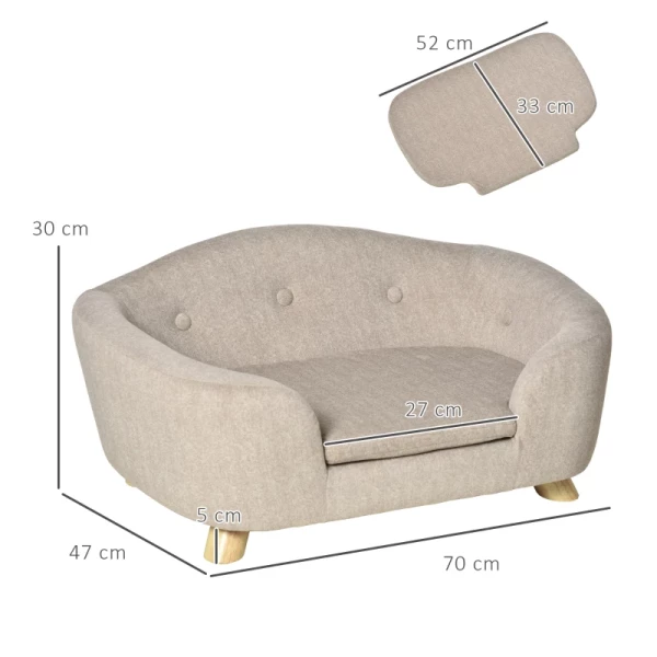  Dierensofa Hondenmat Hondenbed Hondensofa Hondensofa Kattensofa Met Kussen Achterzak Foam Pluche Grenen Hout Creme Wit 70 X 47 X 30 Cm 3