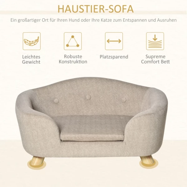  Dierensofa Hondenmat Hondenbed Hondensofa Hondensofa Kattensofa Met Kussen Achterzak Foam Pluche Grenen Hout Creme Wit 70 X 47 X 30 Cm 7