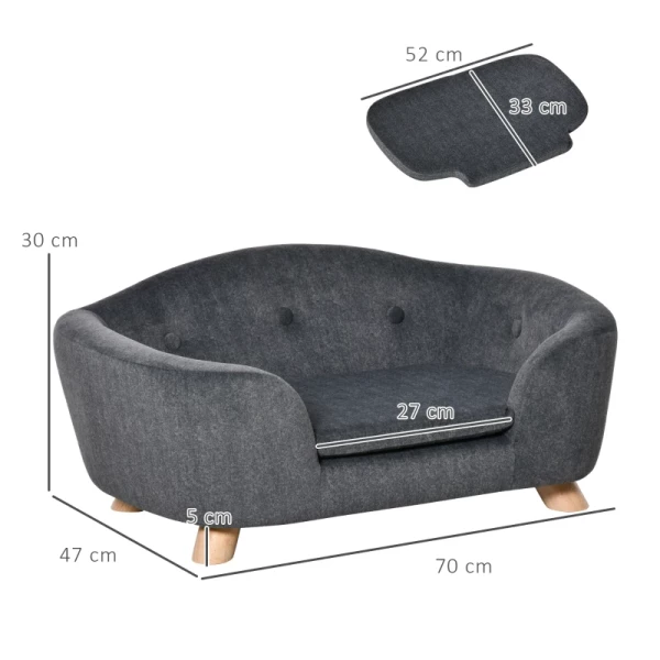  Dierensofa Hondenmat Hondenbed Hondensofa Hondensofa Kattensofa Met Kussen Achterzak Plucheschuim Grenenhout Donkergrijs 70 X 47 X 30 Cm 3