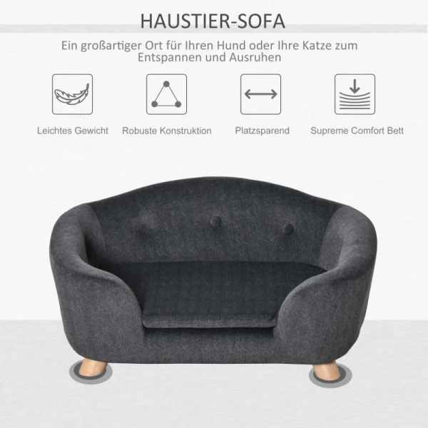  Dierensofa Hondenmat Hondenbed Hondensofa Hondensofa Kattensofa Met Kussen Achterzak Plucheschuim Grenenhout Donkergrijs 70 X 47 X 30 Cm 7