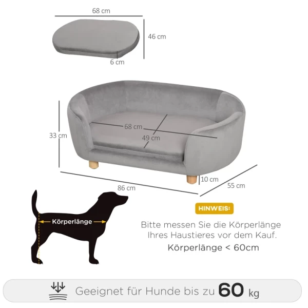  Dierensofa Hondensofa Hondenbed Met Hollands Fluwelen Schuim Berken Poten Voor Katten Honden 86 X 55 X 33 Cm Lichtgrijs 3