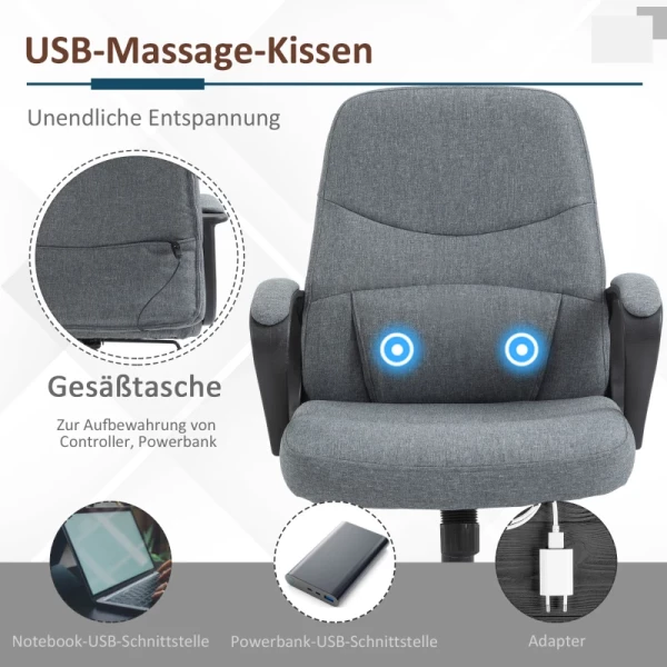  Directiestoel Met Massagefunctie Massagestoel In Hoogte Verstelbare Bureaustoel Bureaustoel Ergonomisch Line Design Met USB Interface In Hoogte Verstelbaar Polyester PP Grijs 59 X 63 X 92-101 Cm 4