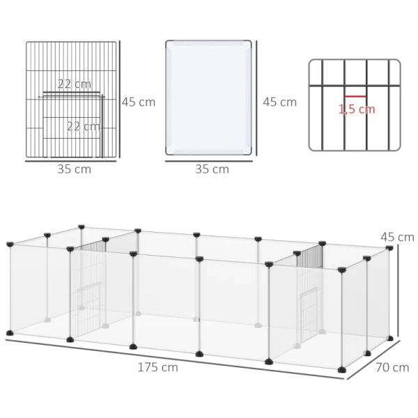  DIY Outdoor Run Poort Voor Kleine Dieren 18 Panelen Montagemateriaal Inbegrepen Modulair Systeem Zwart + Wit 3