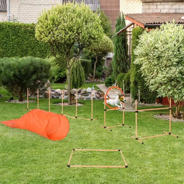  Dog Agility Set Hondentrainingsset Met Hondentunnel Training Voor Huisdieren Inclusief Tas Makkelijk Mee Te Nemen Muovi Polyesteri Oranje＋Wit 2