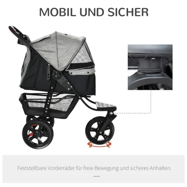  Dog Buggy Cat Buggy Pet Stroller Met 3 Wielen Opvouwbaar Dog Cat Oxford Grijs + Zwart 109,5 X 57,5 ​​x 106,5 Cm 4