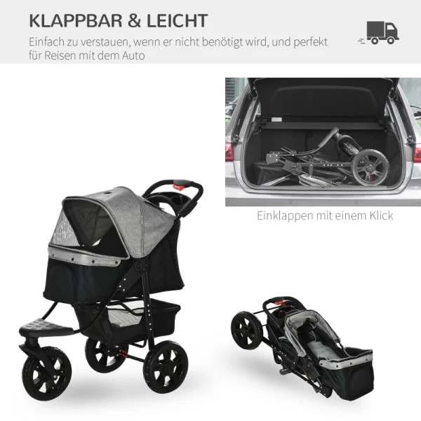  Dog Buggy Cat Buggy Pet Stroller Met 3 Wielen Opvouwbaar Dog Cat Oxford Grijs + Zwart 109,5 X 57,5 ​​x 106,5 Cm 5