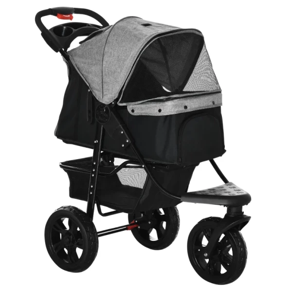 Dog Buggy Cat Buggy Pet Stroller Met 3 Wielen Opvouwbaar Dog Cat Oxford Grijs + Zwart 109,5 X 57,5 ​​x 106,5 Cm 1