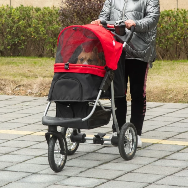  Dog Buggy Cat Buggy Pet Stroller Met 3 Wielen Opvouwbaar Dog Cat Oxford Rood+zwart 109,5 X 54,5 X 106,5 Cm 2