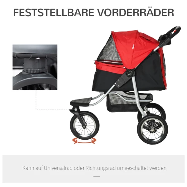  Dog Buggy Cat Buggy Pet Stroller Met 3 Wielen Opvouwbaar Dog Cat Oxford Rood+zwart 109,5 X 54,5 X 106,5 Cm 4