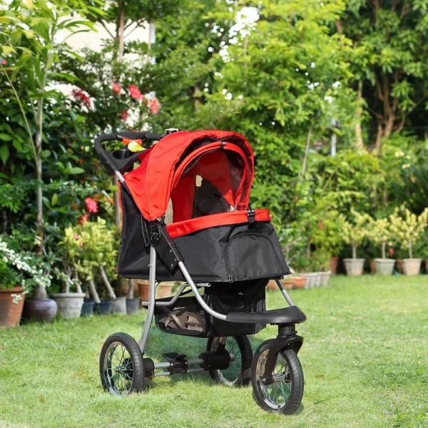  Dog Buggy Cat Buggy Pet Stroller Met 3 Wielen Opvouwbaar Dog Cat Oxford Rood+zwart 109,5 X 54,5 X 106,5 Cm 9