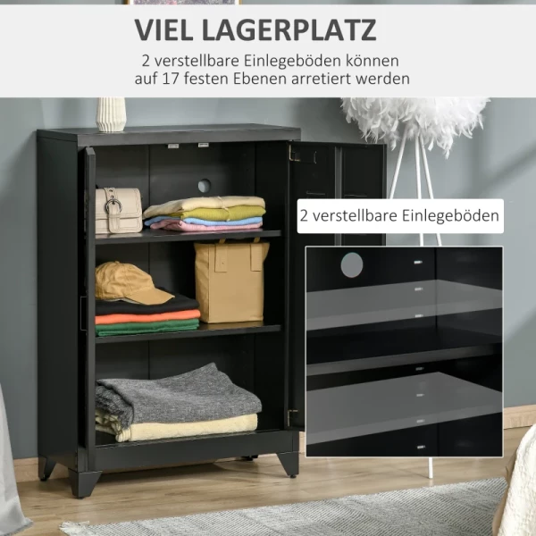  Dressoir Archiefkast Met Louvre Deuren Kleerkast Opbergkast Industriële Metalen Kast Met 2 Verstelbare Planken Woonkamer Slaapkamer Zwart 75 X 33 X 110 Cm 4