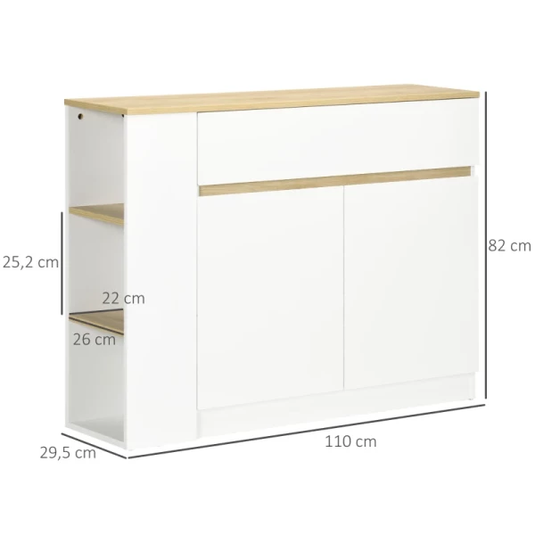  Dressoir, Buffet, Groot Kastvak, 3-laags Plank, Lade, Wit, 110 X 29,5 X 82 Cm 3