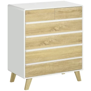  Dressoir, Dressoir, 6 Lades, Minimalistisch Design, Wit+hout, 80 X 40 X 95 Cm 1