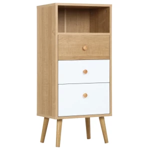  Dressoir Keukenkast Ladekast Met 1 Open Vakken 3 Lades Voor Woonkamer Scandinavisch Design Naturel + Wit 40 X 29 X 90 Cm 1