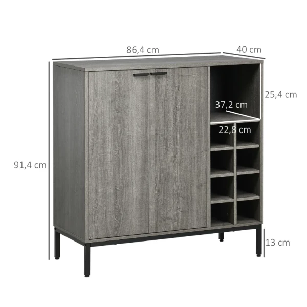  Dressoir Met Flessenrek, Inclusief Glazenhouder Voor 12 Glazen, Verstelbare Planken, Grijs 3