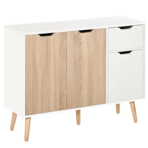  Dressoir Met Kast En Lades, Ladekast, Nachtkastje, Bijzetkast In Scandinavisch Design, Veel Opbergruimte, MDF-spaanplaat, Wit En Naturel, 90 X 30 X 72 Cm 1