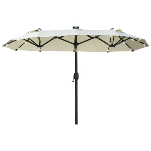  Dubbele Parasol Kantelbare Parasol Met Zonnepaneel 35 Leds Stalen Frame Beige 2,95 X 1,50 X 2,19 M 1