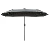  Dubbele Parasol Kantelbare Parasol Met Zonnepaneel 35 Leds Stalen Frame Grijs 2,95 X 1,50 X 2,19 M 1