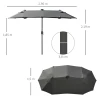  Dubbele Parasol Kantelbare Parasol Met Zonnepaneel 35 Leds Stalen Frame Grijs 2,95 X 1,50 X 2,19 M 3