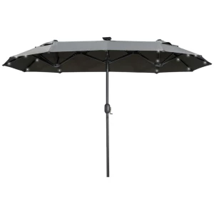  Dubbele Parasol Kantelbare Parasol Met Zonnepaneel 35 Leds Stalen Frame Grijs 2,95 X 1,50 X 2,19 M 1