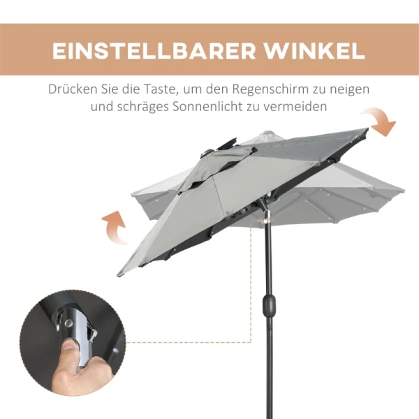  Dubbele Parasol Kantelbare Parasol Met Zonnepaneel 35 Leds Stalen Frame Grijs 2,95 X 1,50 X 2,19 M 5