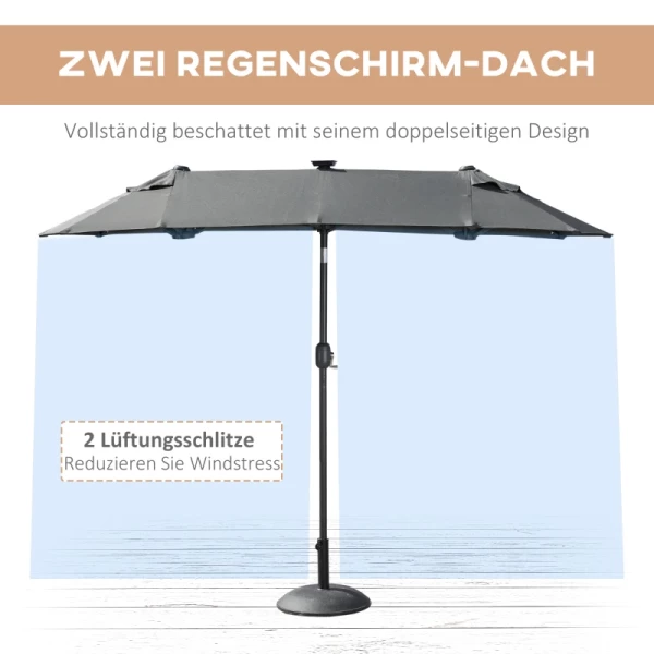  Dubbele Parasol Kantelbare Parasol Met Zonnepaneel 35 Leds Stalen Frame Grijs 2,95 X 1,50 X 2,19 M 6