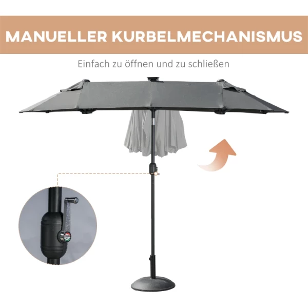  Dubbele Parasol Kantelbare Parasol Met Zonnepaneel 35 Leds Stalen Frame Grijs 2,95 X 1,50 X 2,19 M 7