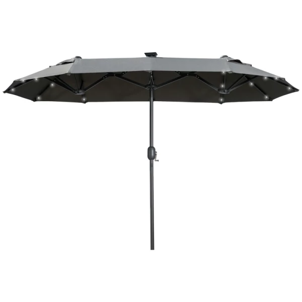 Dubbele Parasol Kantelbare Parasol Met Zonnepaneel 35 Leds Stalen Frame Grijs 2,95 X 1,50 X 2,19 M 1