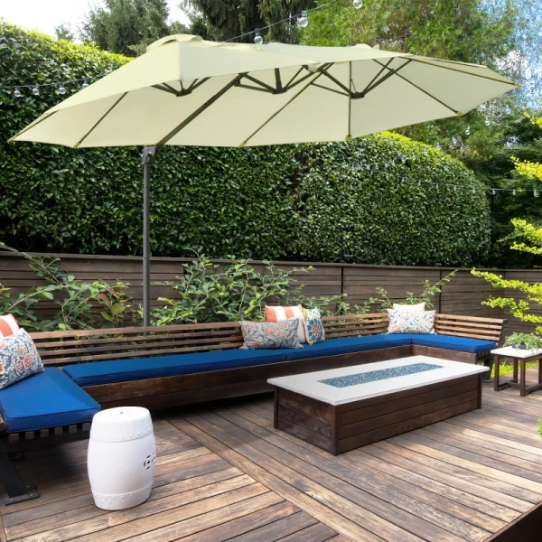  Dubbele Parasol, Verkeerslichtparasol, Dubbele Parasol Met Zwengel, Verstelbare Tuinparasol, Zonwering, Metaal, Crèmewit, 440 X 270 X 250 Cm 2