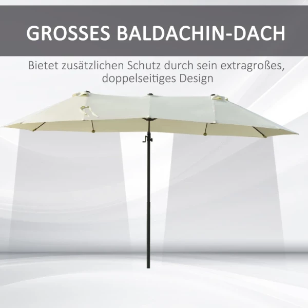  Dubbele Parasol, Verkeerslichtparasol, Dubbele Parasol Met Zwengel, Verstelbare Tuinparasol, Zonwering, Metaal, Crèmewit, 440 X 270 X 250 Cm 4