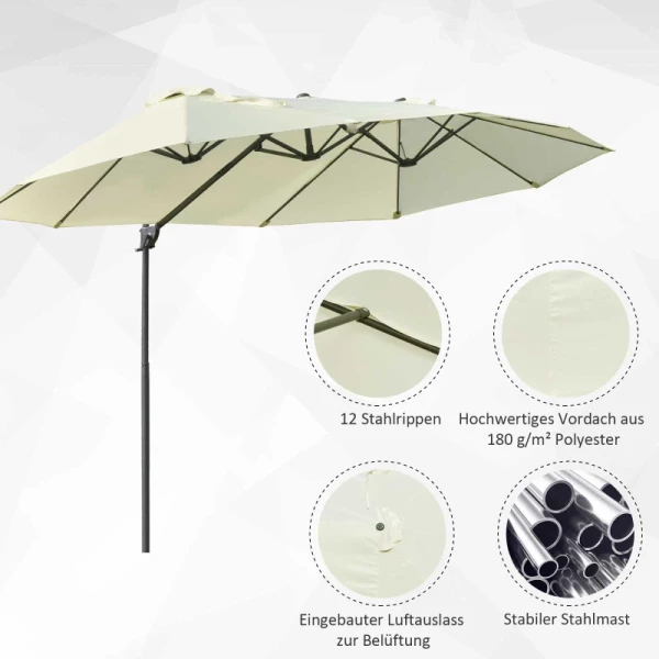  Dubbele Parasol, Verkeerslichtparasol, Dubbele Parasol Met Zwengel, Verstelbare Tuinparasol, Zonwering, Metaal, Crèmewit, 440 X 270 X 250 Cm 5