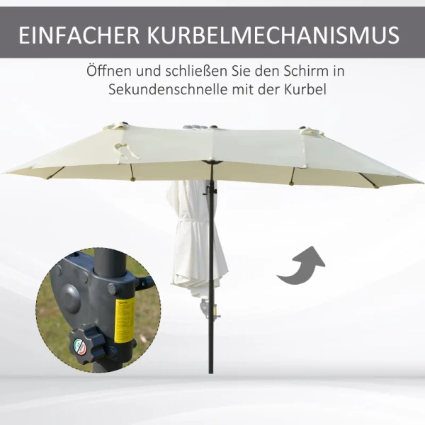  Dubbele Parasol, Verkeerslichtparasol, Dubbele Parasol Met Zwengel, Verstelbare Tuinparasol, Zonwering, Metaal, Crèmewit, 440 X 270 X 250 Cm 6