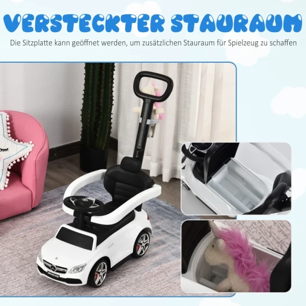  Duwauto, Kinderauto Van Mercedes Benz, Kindervoertuig, Duwstang Met Rugleuning/beschermbeugel, Loopwagen Voor Baby's Van 12-36 Maanden (wit) 6