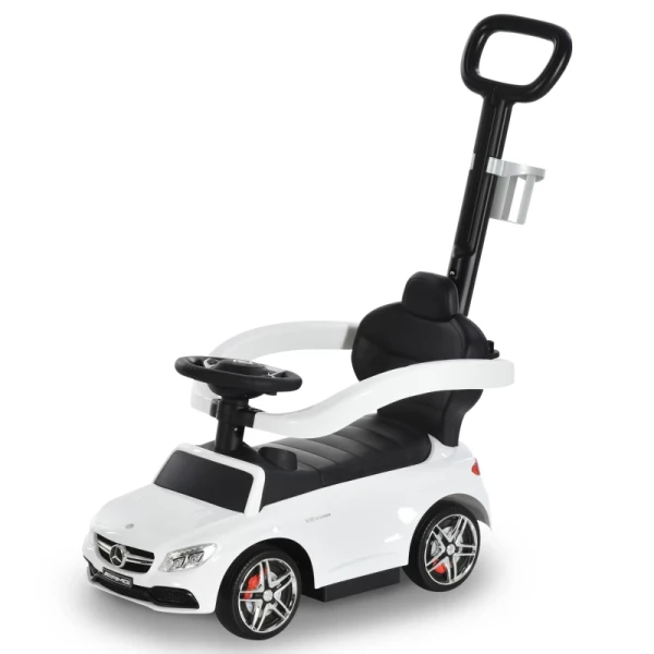 Duwauto, Kinderauto Van Mercedes Benz, Kindervoertuig, Duwstang Met Rugleuning/beschermbeugel, Loopwagen Voor Baby's Van 12-36 Maanden (wit) 1