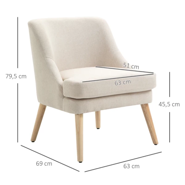  Eetkamerstoel, Keukenstoel Met Armleuningen, Gestoffeerde Stoel, Woonkamerstoel, Bureaustoel Voor Woonkamer, Slaapkamer, Modern Design, Linnen Touch, Hout, Wit, 63 X 69 X 79,5 Cm 3