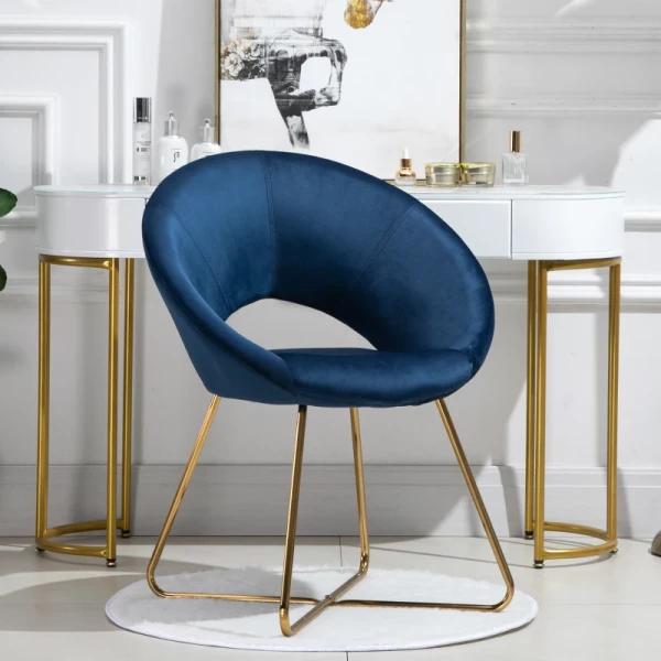  Eetkamerstoel Woonkamerstoel Bureaustoel Make-up Stoel Modern Fluweel Blauw Loungestoel Met Gouden Poten Ergonomische Zittingen Tot 120kg Draagvermogen Staal 68 X 54 X 84 Cm 2