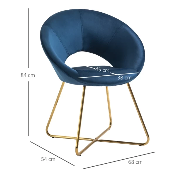  Eetkamerstoel Woonkamerstoel Bureaustoel Make-up Stoel Modern Fluweel Blauw Loungestoel Met Gouden Poten Ergonomische Zittingen Tot 120kg Draagvermogen Staal 68 X 54 X 84 Cm 3