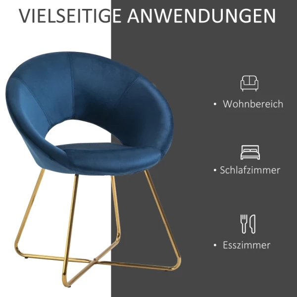  Eetkamerstoel Woonkamerstoel Bureaustoel Make-up Stoel Modern Fluweel Blauw Loungestoel Met Gouden Poten Ergonomische Zittingen Tot 120kg Draagvermogen Staal 68 X 54 X 84 Cm 6