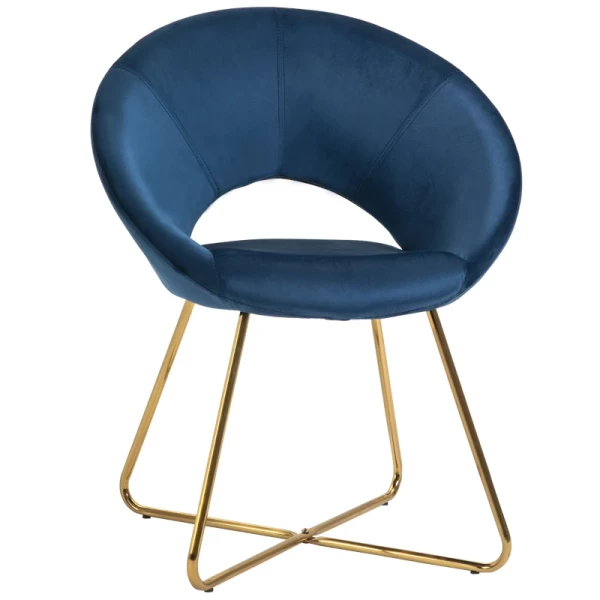 Eetkamerstoel Woonkamerstoel Bureaustoel Make-up Stoel Modern Fluweel Blauw Loungestoel Met Gouden Poten Ergonomische Zittingen Tot 120kg Draagvermogen Staal 68 X 54 X 84 Cm 1