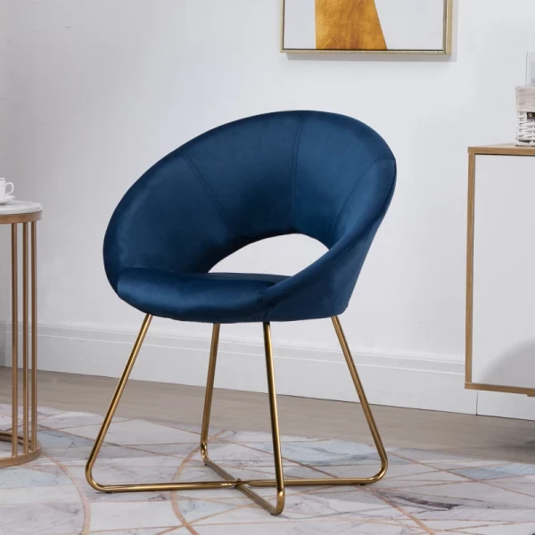  Eetkamerstoel Woonkamerstoel Bureaustoel Make-up Stoel Modern Fluweel Blauw Loungestoel Met Gouden Poten Ergonomische Zittingen Tot 120kg Draagvermogen Staal 68 X 54 X 84 Cm 10