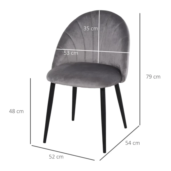  Eetkamerstoelen, Set Van 2, Keukenstoel, Woonkamerstoel, Gestoffeerde Stoel, Bureaustoel Met Rugleuning Scandi Design Fluweel Metaal Grijs 52 X 54 X 79 Cm 3