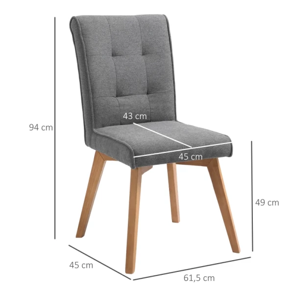  Eetkamerstoelen Set Van 2 Met Rugleuning Linnen-polyester Stof Schuimrubber Hout Grijs 45 X 61,5 X 94 Cm 3