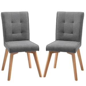  Eetkamerstoelen Set Van 2 Met Rugleuning Linnen-polyester Stof Schuimrubber Hout Grijs 45 X 61,5 X 94 Cm 1